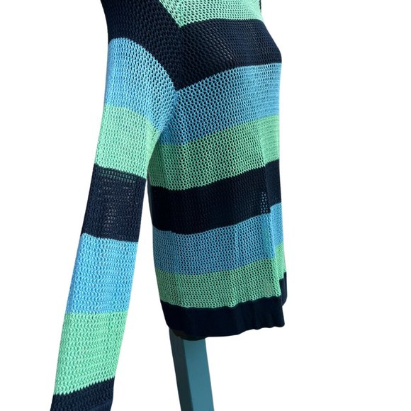 525 America Long Sleeve Rayon Striped Knit Sweater Blue & Green/Black Size XL - Picture 4 of 9